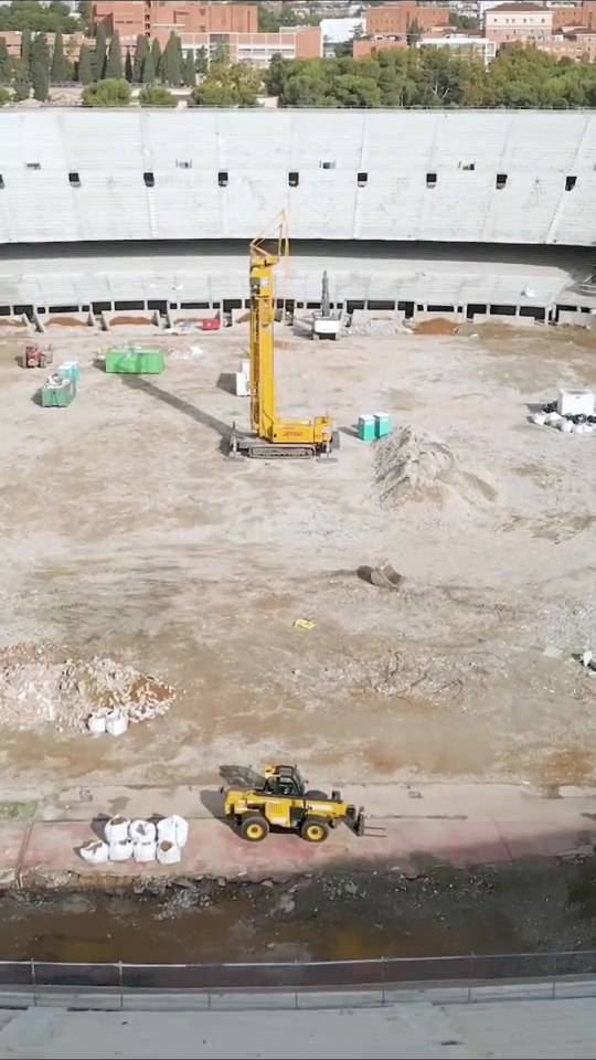 A giant crane now stands in the middle of the pitch, with the grass removed as well