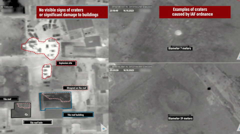 The Israel Defence Forces released drone pictures as ‘proof’ that an Israeli rocket was not the cause of the fatal hospital blast