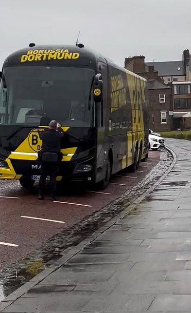 Borussia Dortmund’s team bus faces an unexpected setback as it gets a parking ticket following their Champions League clash with Newcastle