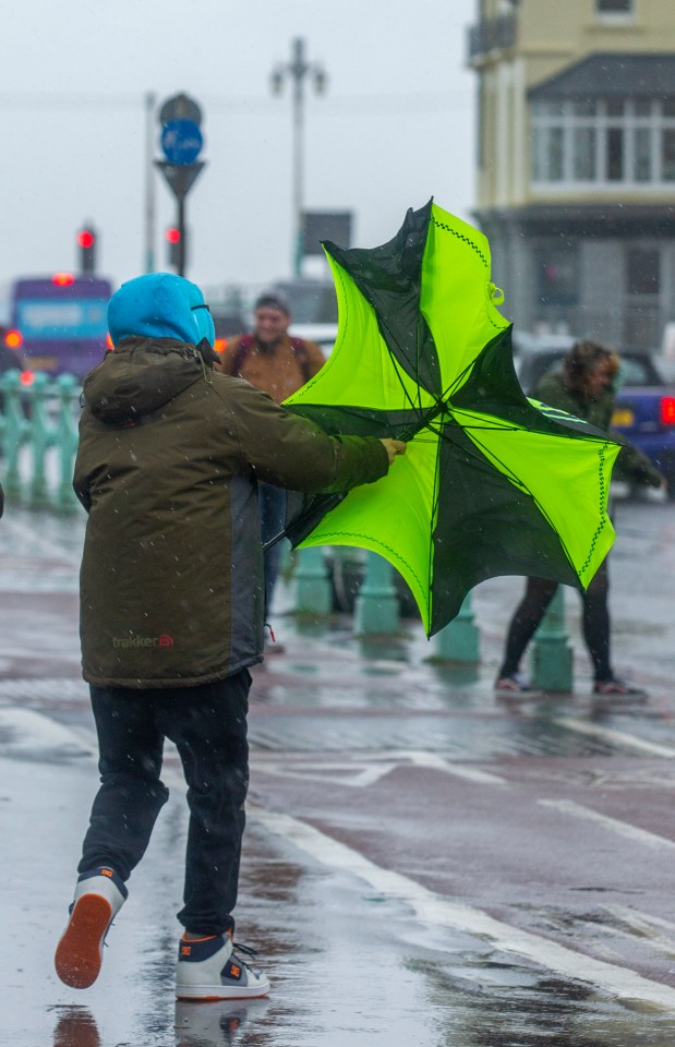 Members of the public in Brighton battling against fierce gales today