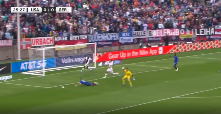 The USA captain looked to win a penalty while dribbling past Marc-Andre ter Stegen