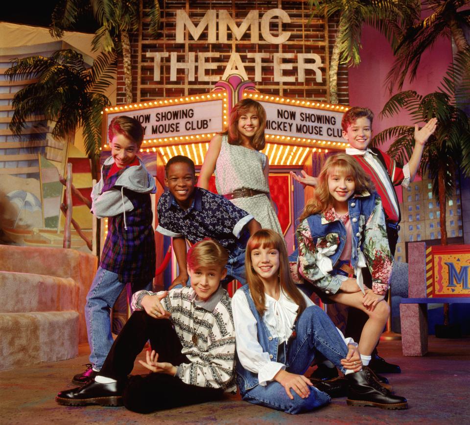 Nikki [clockwise upper centre] alongside Mickey Mouse Club cast, then rising stars: Ryan Gosling, Britney Spears, Christina Aguilera and Justin Timberlake back in 1993