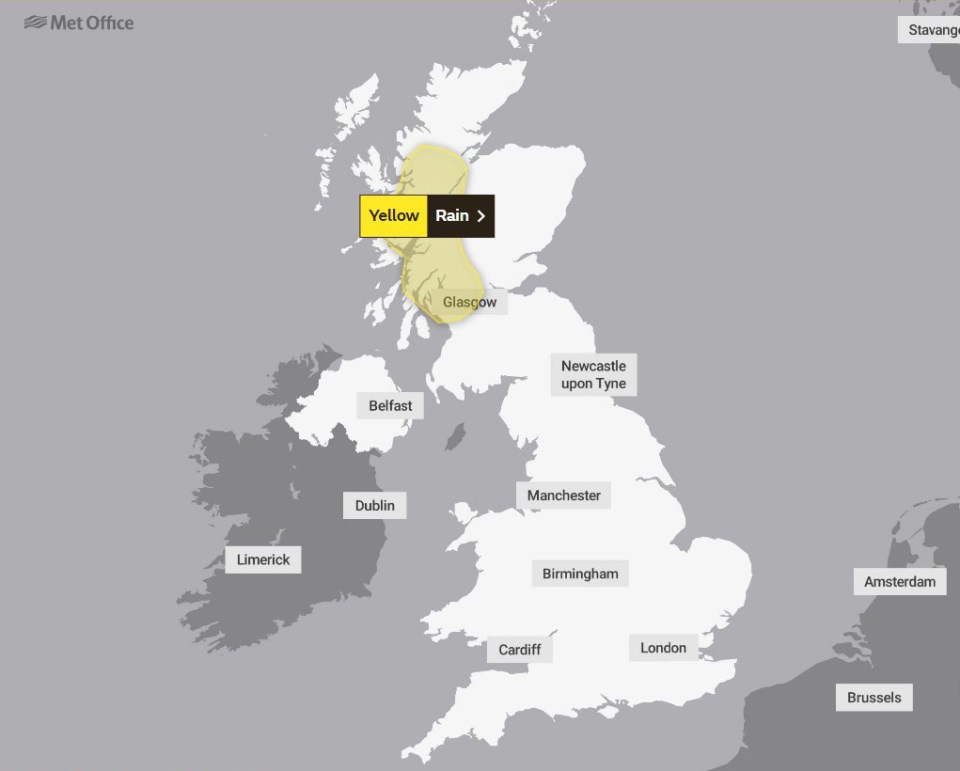 The yellow weather warning has been issued for parts of Scotland