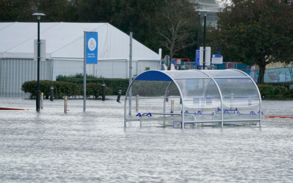 A Tesco car park in Bognor Regis, West Sussex, is now completely underwater