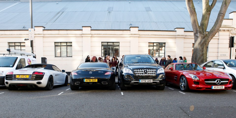 The band member's cars outside BBC Maida Vale Studios on December 9, 2011