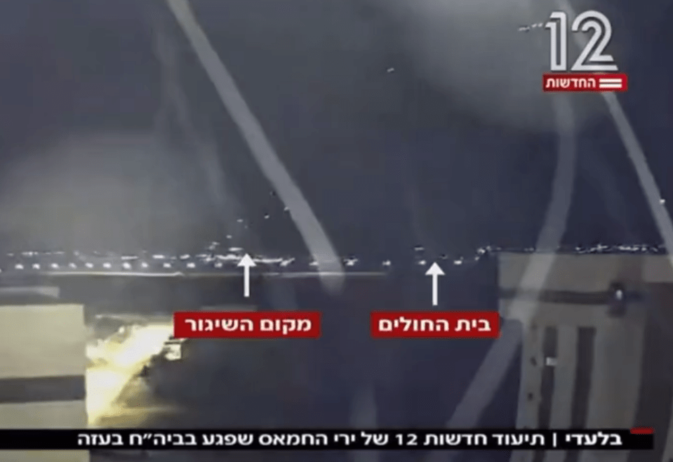 Channel 12 published footage appearing to show missiles flying over the hospital