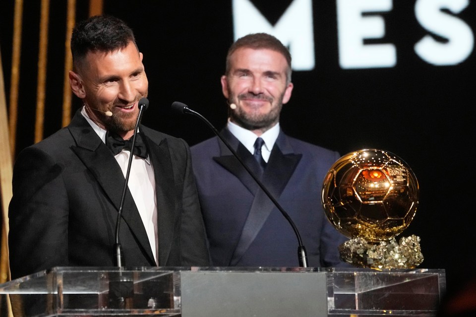 Lionel Messi received Ballon d’Or No8 from David Beckham