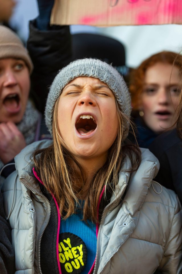 Thunberg joined protesters in a march against the Energy Intelligence Forum