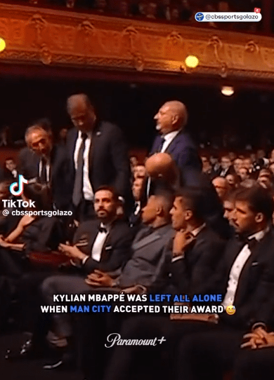 Kylian Mbappe was sat with some of the Man City team during last night's ceremony