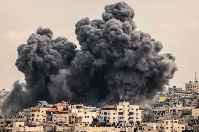 Smoke rises following Israeli strikes in Gaza during unprecedented fighting