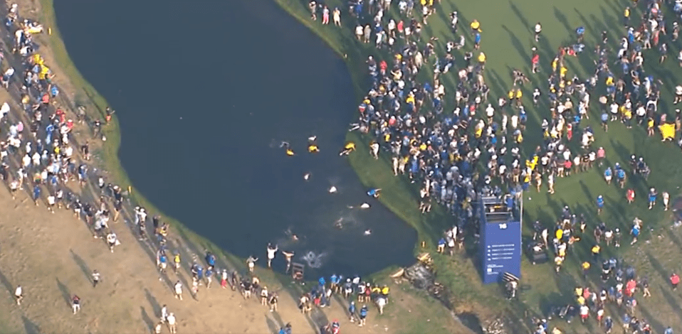 European fans followed suit by diving in after him