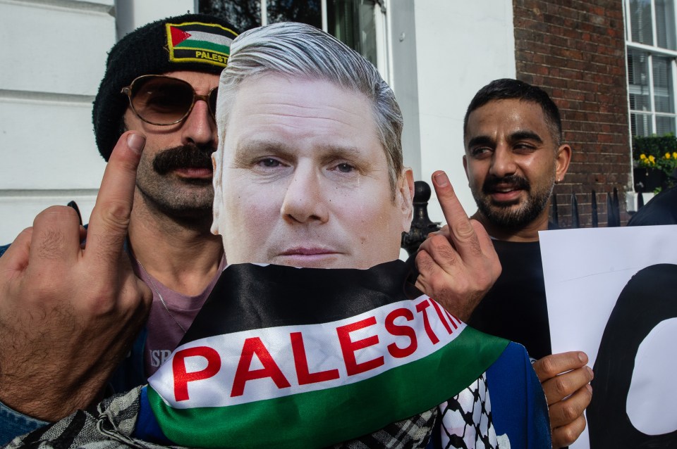 Pro-Palestine activists protested outside Sir Keir’s speech at Chatham House