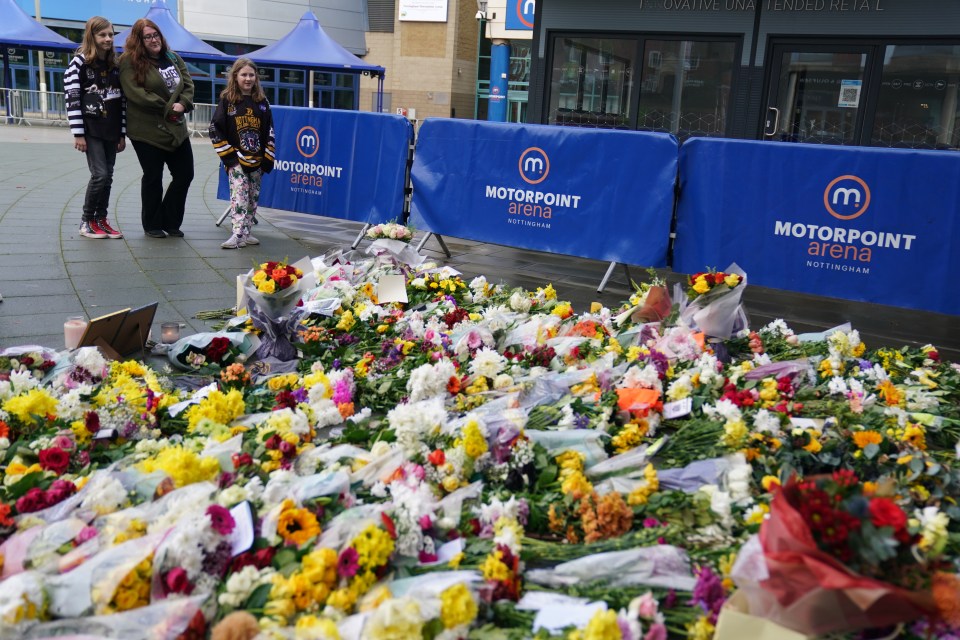 Devastated fans have left a sea of flowers outside the Motorpoint Arena in Nottingham