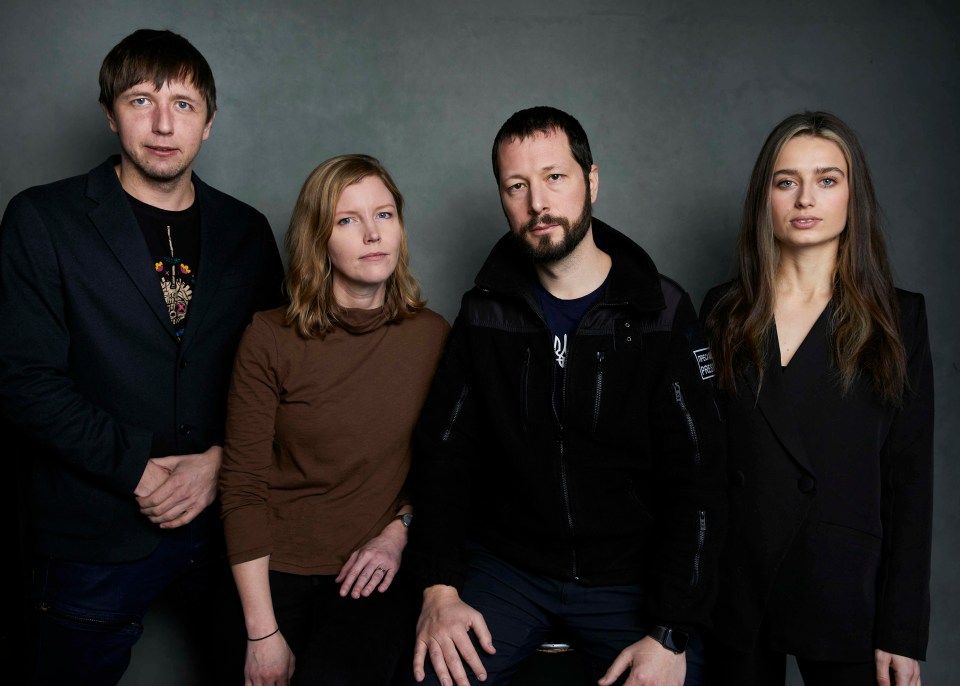 The film team, from left, Evgeniy Maloletka, producer Michelle Mizner, Mstyslav Chernov and Vasilisa Stepanenko