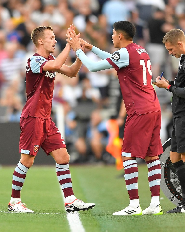 Midfielders James Ward-Prowse [L] and Edson Alvarez [R]joined West Ham in the summer