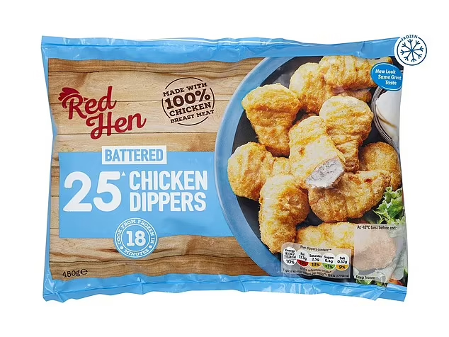 The German retailer's Red Hen Battered 25 Chicken Dippers were found to contain pieces of hard blue plastic