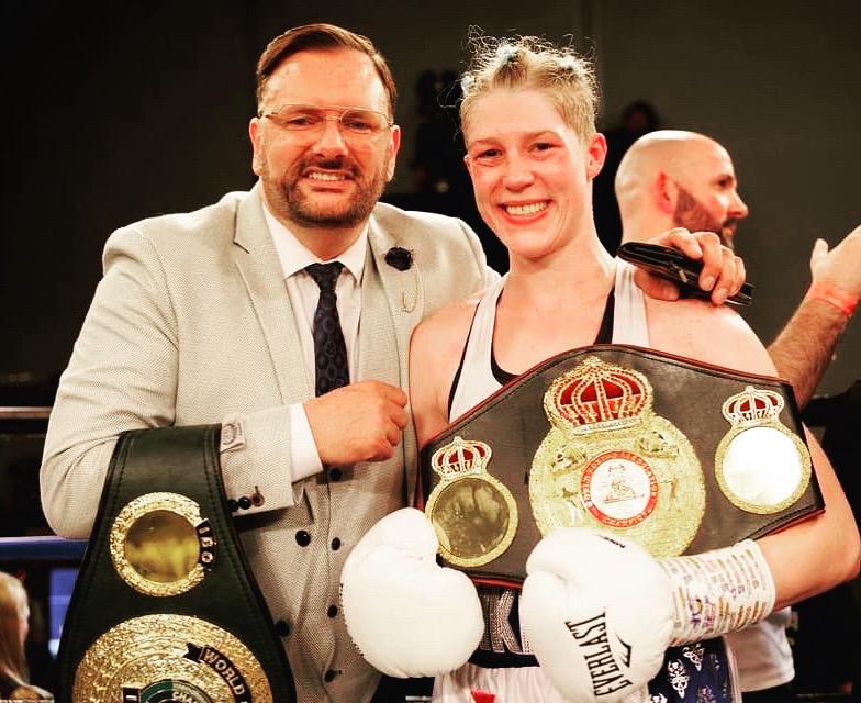 He worked with wold champion boxer Hannah Rankin, picture after winning her second title