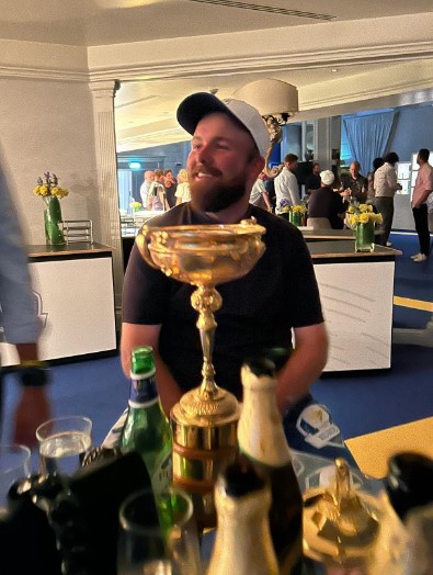 Shane Lowry celebrates after Team Europe cruised to victory over their US rivals