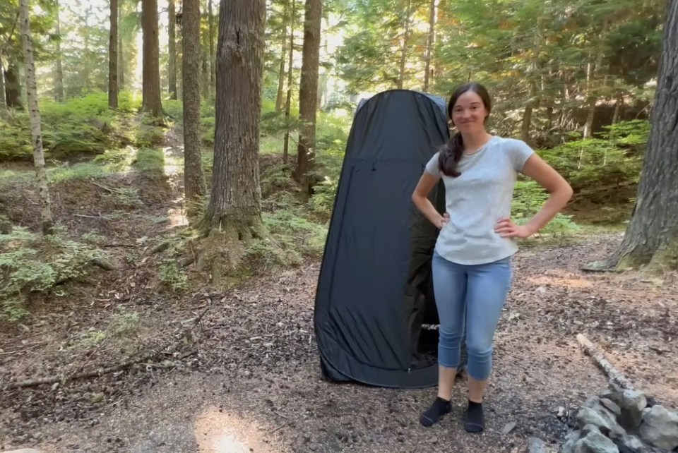 She has a pop up tent she uses to get changed and go to the toilet outside