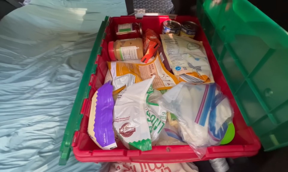 Her pantry of food is stored in the car's boot