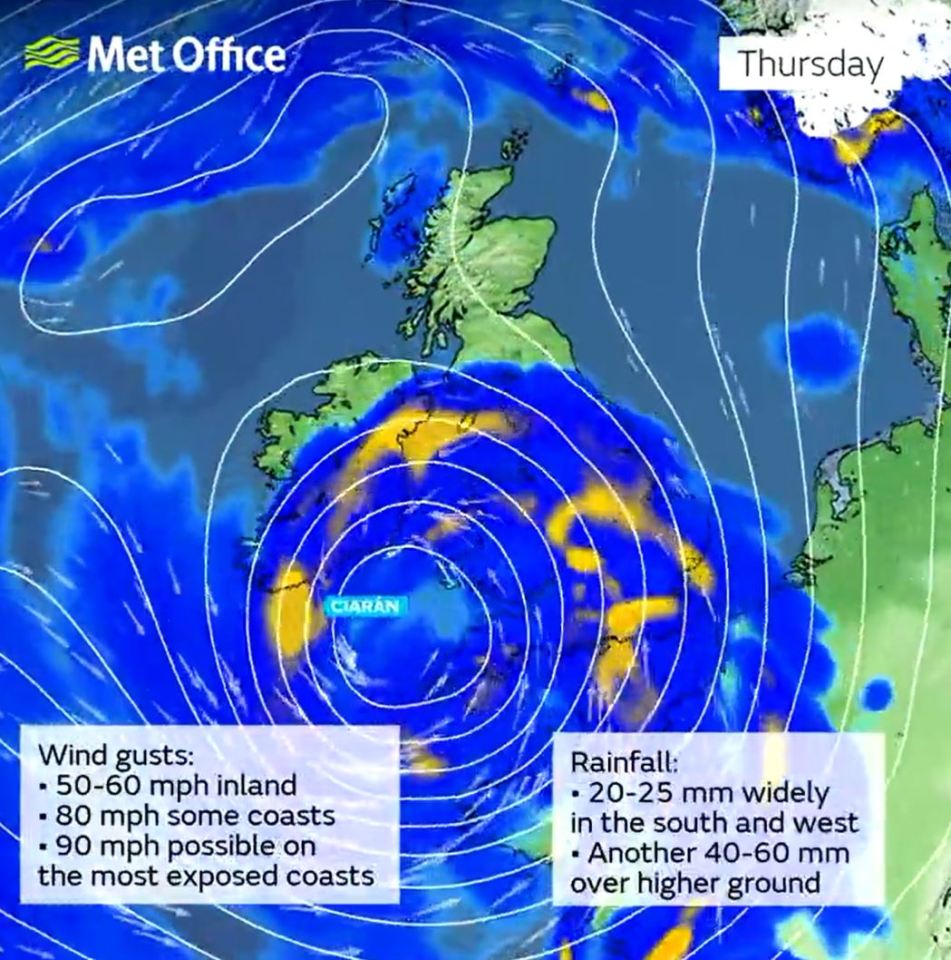 Forecasters predict wind gusts of up to 90mph on the most exposed coast lines affected