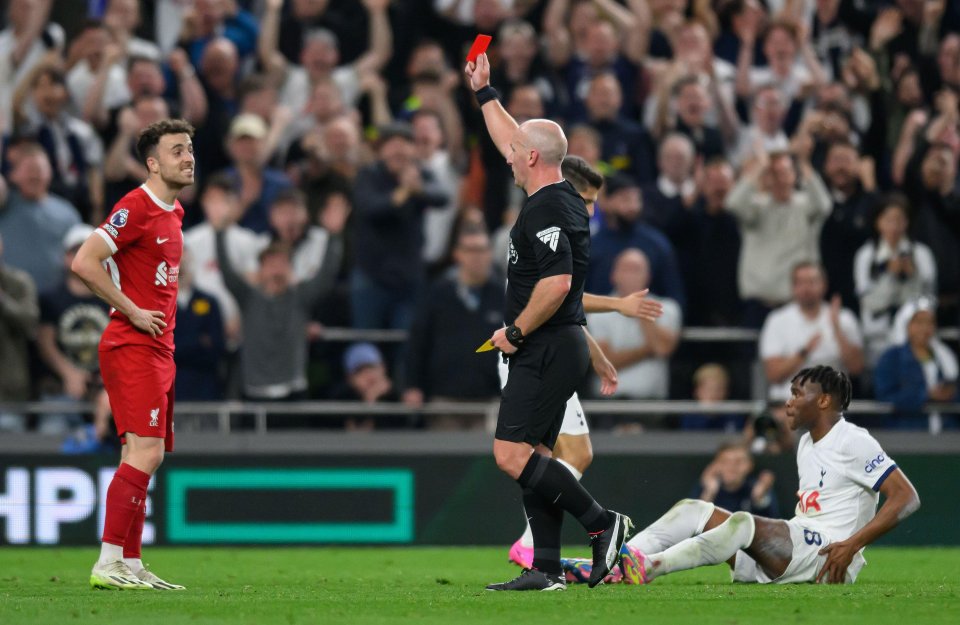 Diogo Jota was given his marching orders for a second yellow in the second half