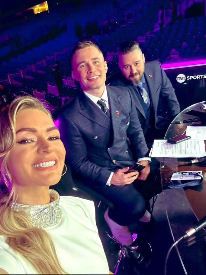 Laura Woods opted for a classy white outfit for Fury v Ngannou