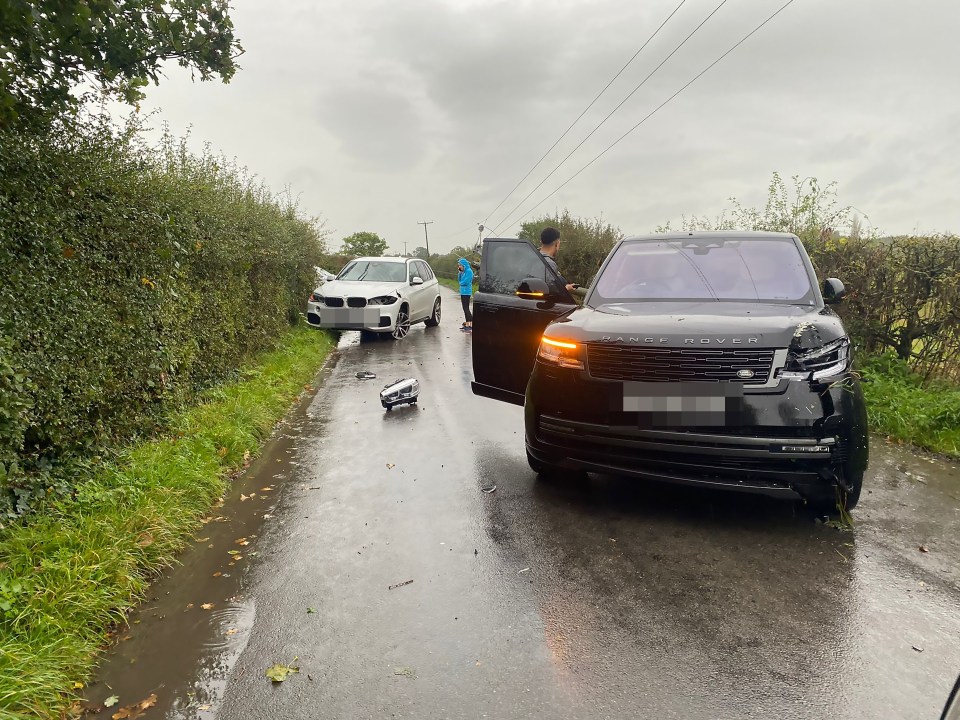 The power line, weighing around half a ton, smashed on to a car in front of the England ace’s Range Rover. He was seen getting out of the car to speak to the other driver