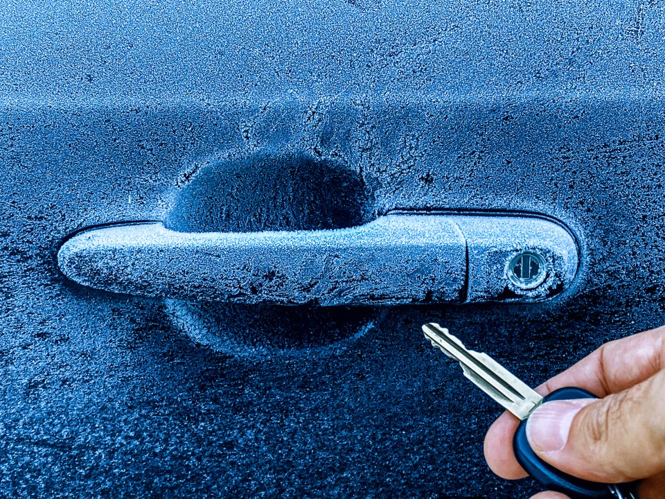 A frozen car door is a common occurrence in cold weather