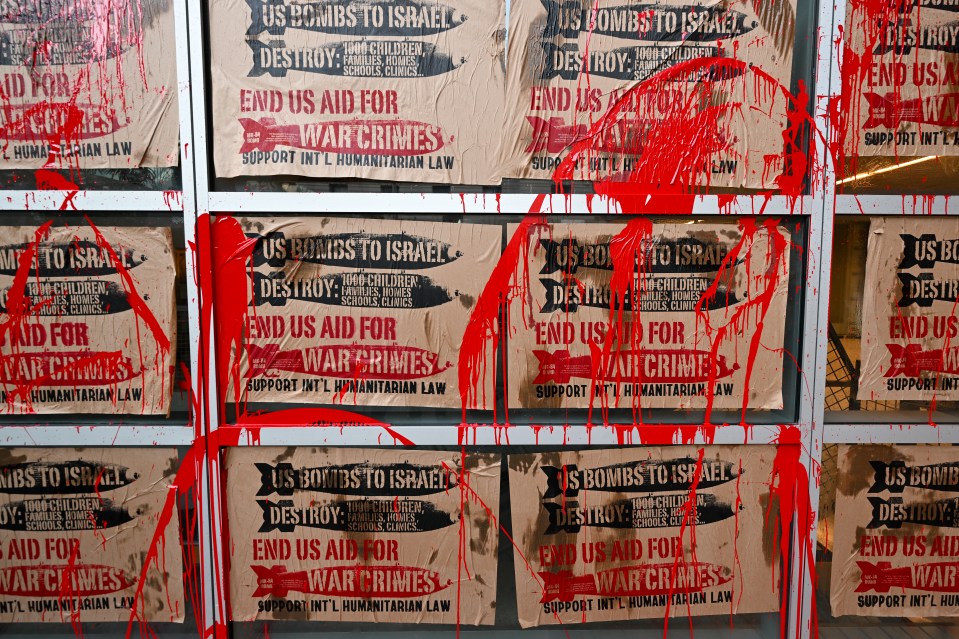 In San Francisco, anti-war posters were splattered with red paint