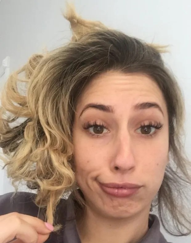 Stacey back in 2018 with broken, damaged hair after years of bleaching