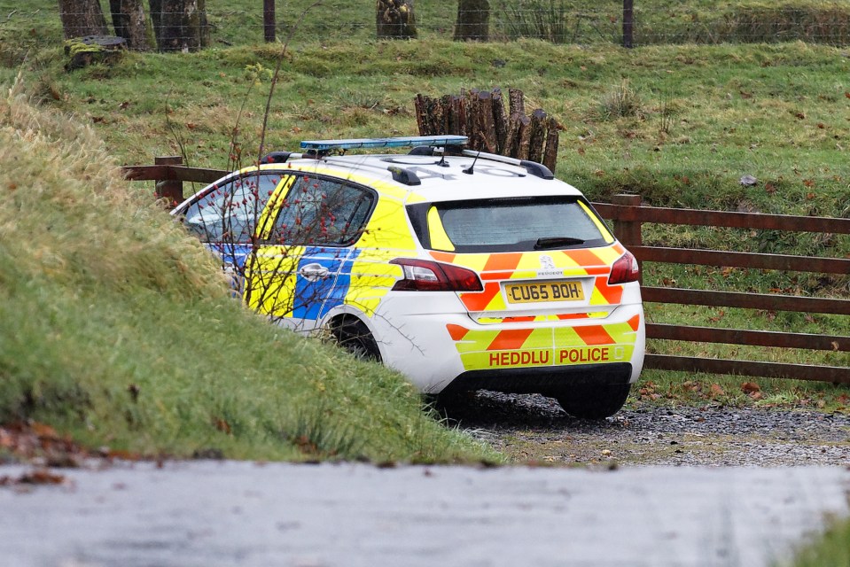 A police car in the Coelbren area of Neath after a schoolgirl was stabbed