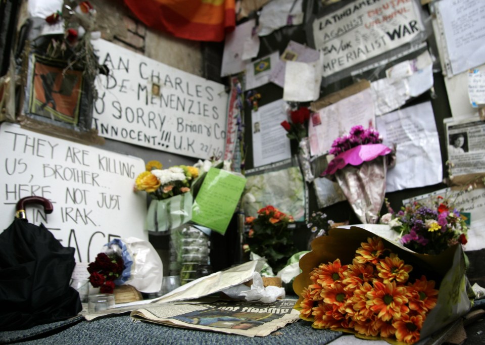 Tributes left outside the station after Menezes’ killing in 2005