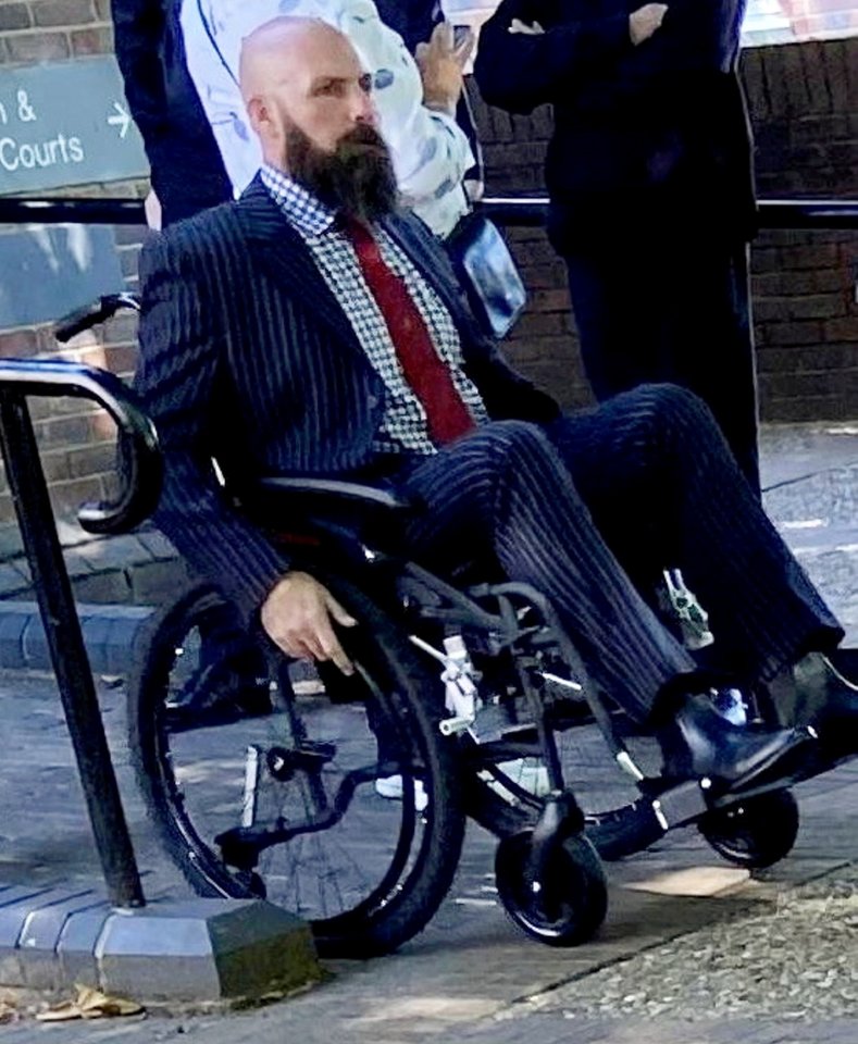 Jason Hayter appearing at Norwich Magistrates' Court in a wheelchair