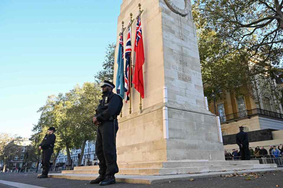 Cops have been forced to stand guard at the Cenotaph amid protests