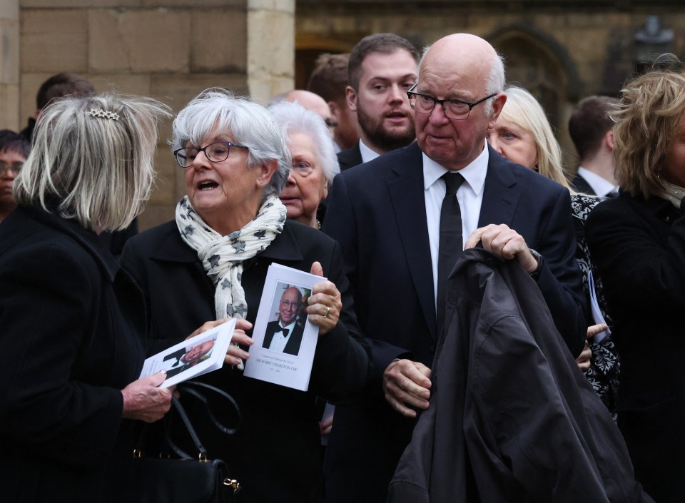 Brother of Sir Bobby, Tommy, after the funeral ceremony at Manchester Cathedral