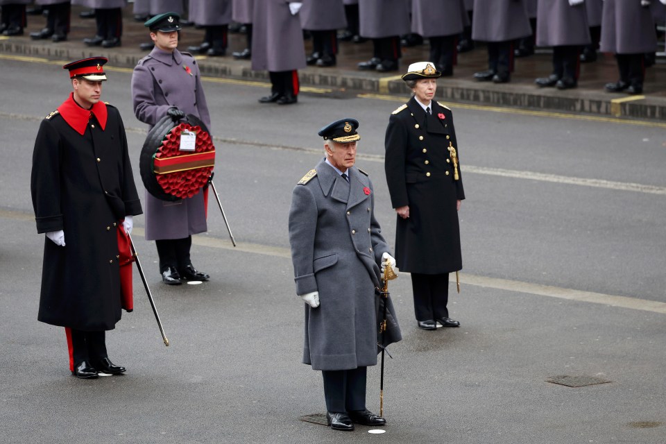 Prince William, the King and his sister Princess Anne marched into the service together