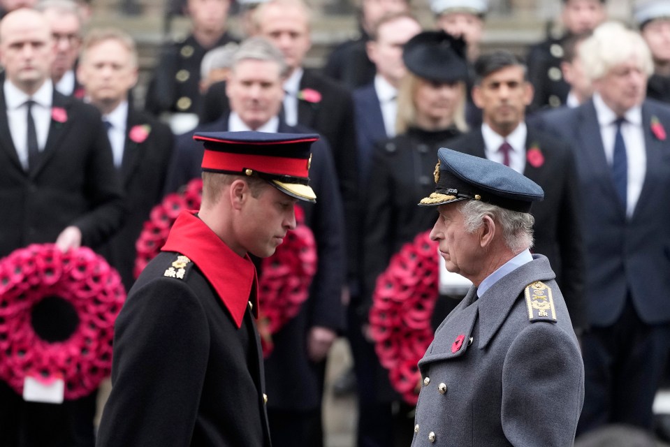 Prince William stood by his father and left a touching note with his poppy wreath at the Cenotaph