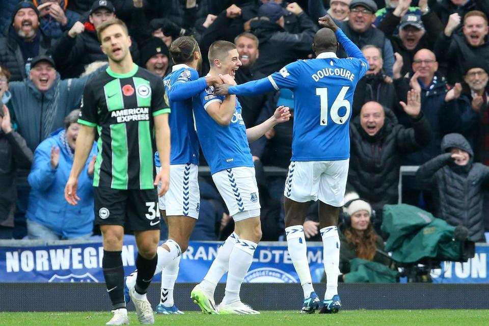 Everton star Vitaliy Mykolenko opened the scoring against Brighton