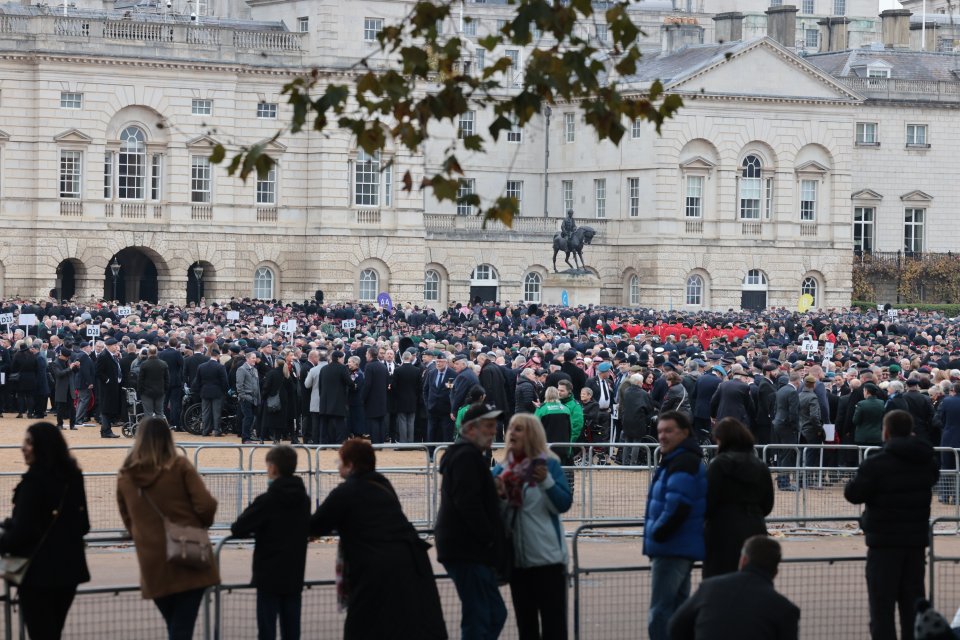 Veterans and serving military personnel started gathering on Horseguards' Parade early this morning for the service