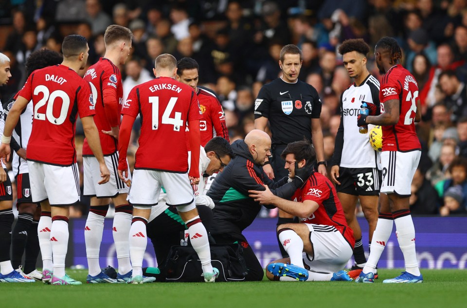 Harry Maguire needed medical attention after going down inside the first 40 seconds at Fulham