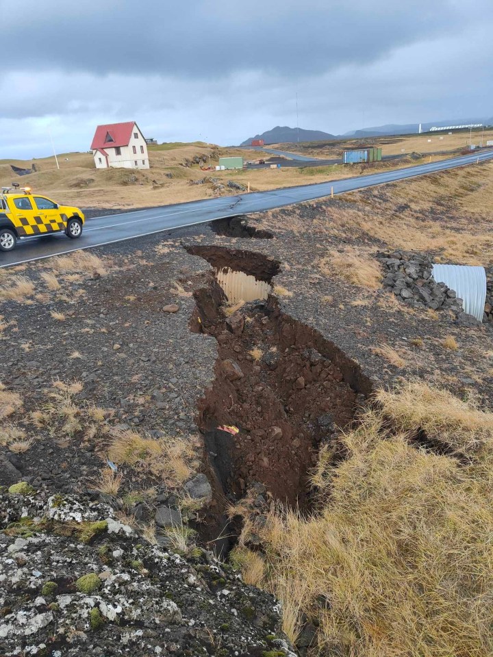 Cracks emerged on a road due to volcanic activity near Grindavik, Iceland