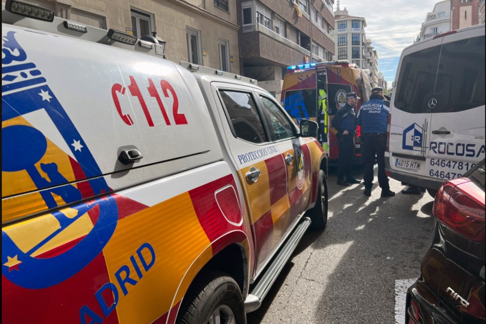 Ambulances  at the scene of the shooting in Madrid