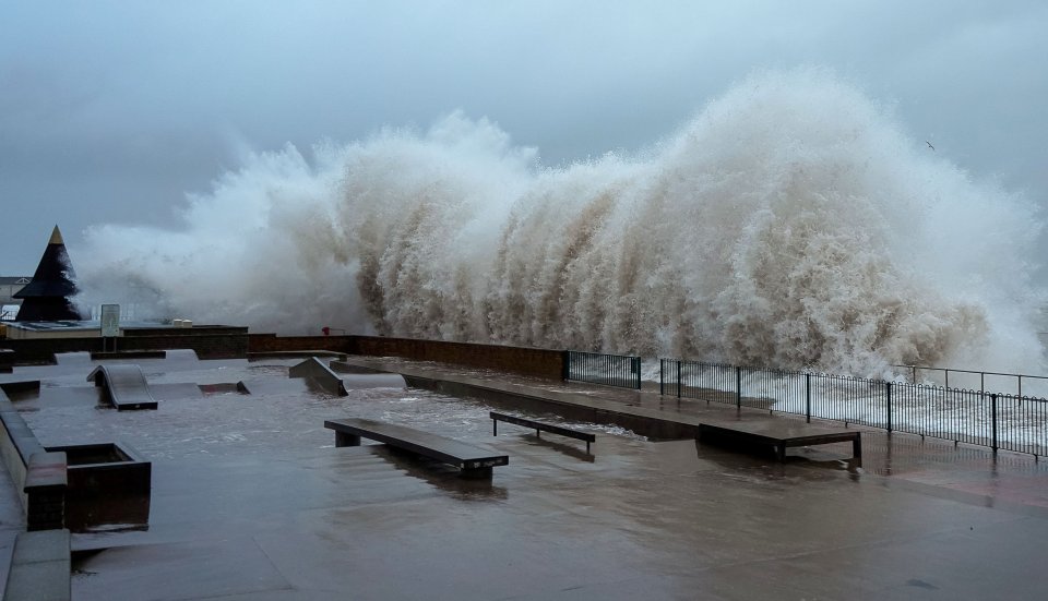 A monster wave at Dawlish in Devon this morning