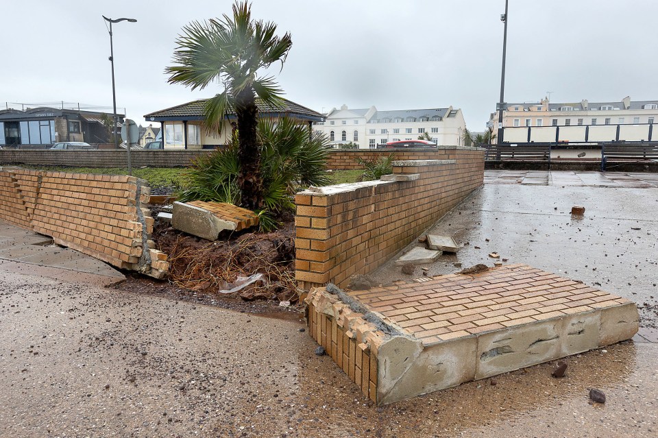 A toppled wall in Teignmouth, Devon