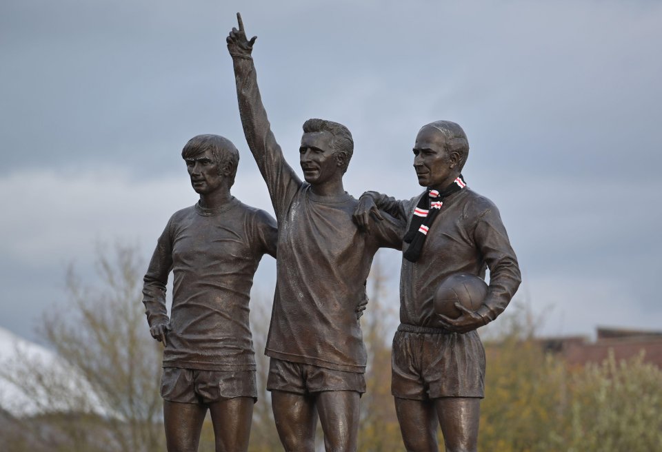 The funeral cortege passed the "United Trinity" statue, where Sir Bobby is immortalised alongside former teammates Denis Law and George Best outside Old Trafford