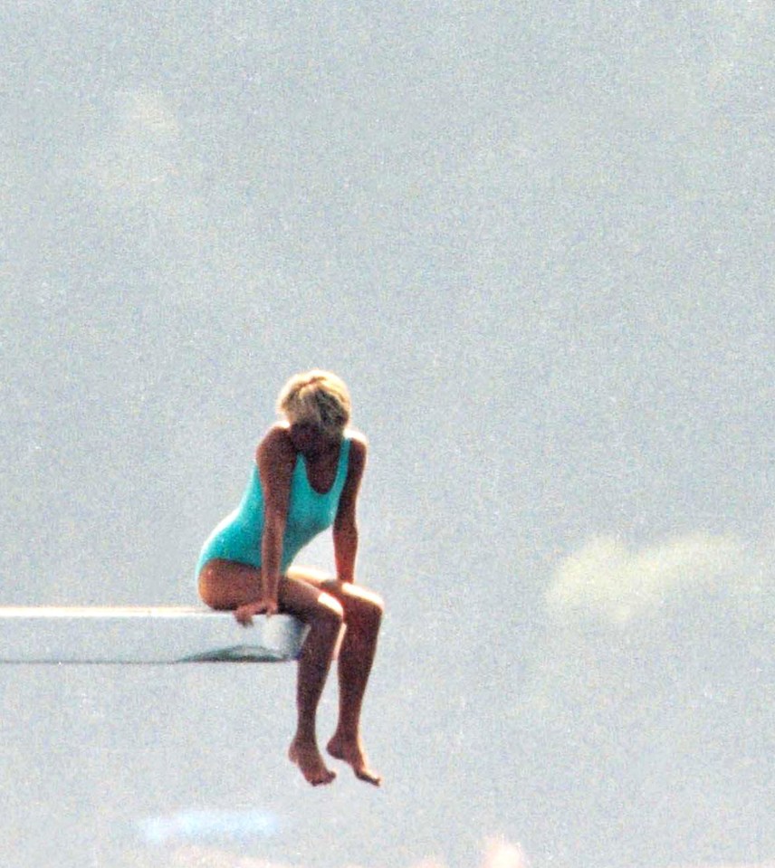 Diana on the diving board in Portofino, Italy - just a week before her death in Paris