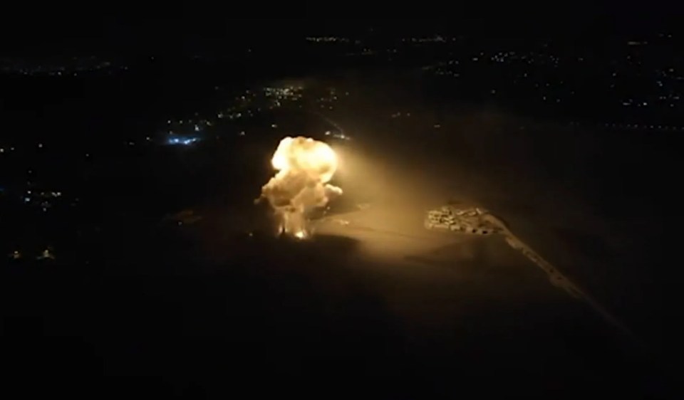 Israel last night struck a Hezbollah base in Lebanon sending a huge mushroom cloud of flames billowing into the sky