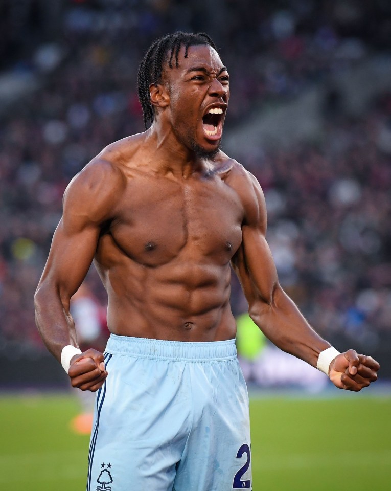 Elanga showed off his hulking physique after scoring against West Ham on Sunday