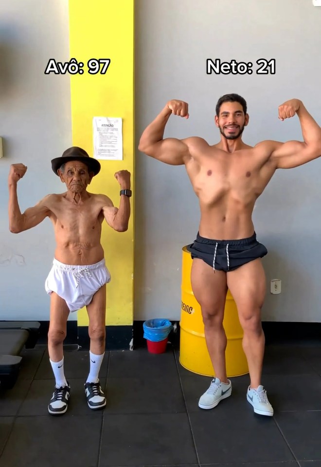 Adivaldino Vieira puts his 21-year-old grandson to shame in the gym